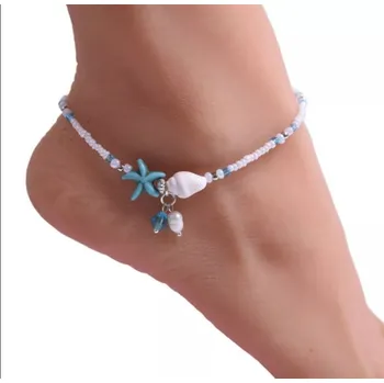 Náramek Řetízek na nohu jednoduchý s hvězdou a mušličkou (Náramky a řetízky )