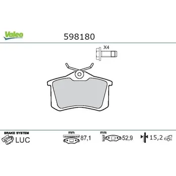 Brzdová destička Sada brzdových destiček, kotoučová brzda VALEO 598180