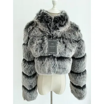 Dámská parka Krátký kožich crop se stojáčkem a dlouhým rukávem Barva: Černo-Bílá, Velikost: S