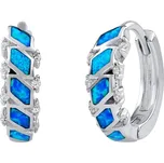 Stříbrné náušnice kruhy Any s modrým syntetickým opálem