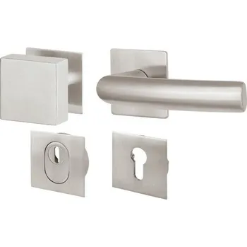 Dveřní kování Hermat Bezpečnostná klika BLOCK / Matný nerez Klika + Klika pravá /Vnitřní strana klika a vnější klika/ vložka cylindrická /KPZL/