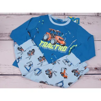 Pyžamo Kugo s traktorem MP1336Q modré SVÍTÍ VE TMĚ velikost oblečení - děti: 128