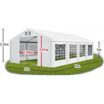 Zahradní stan Párty stan 4x8x2m střecha PVC 560g/m2 boky PVC 500g/m2 konstrukce LÉTO PLUS Zelená Bílá Zelená
