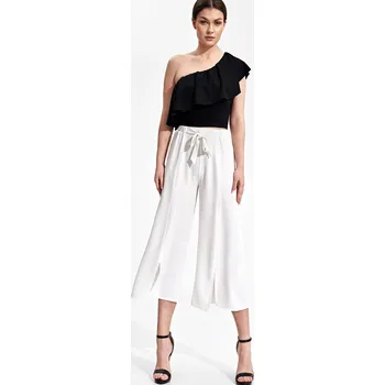 Dámské kalhoty Smetanové široké letní kalhoty s rozparky M860 Ecru Velikost: S