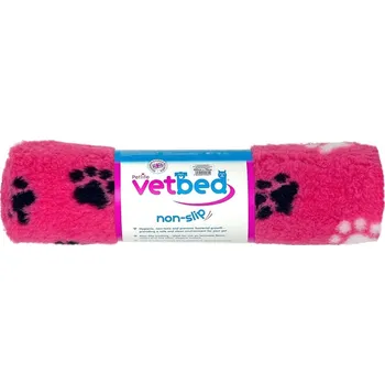 Pelíšek pro psa Vetbed protiskluz / Drybed růžová černé a bílé packy DELUXE 100 x 75 cm, vlas 30 mm