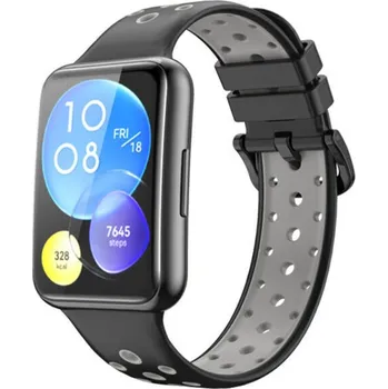 Příslušenství k chytrým hodinkám eses Silikonový řemínek dírkovaný pro Huawei watch fit 2 - Černo šedý