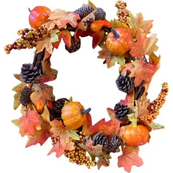 Dekorace podzimní věnec, dýně, šišky, 40 cm