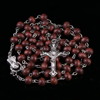 Náhrdelník Dřevěný růženec hnědý