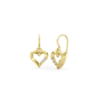 Náušnice SOLUNA FERVICA půvabné zlaté dětské náušnice srdíčka se zirkony žluté zlato