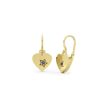 Náušnice SOLUNA STARHEART Půvabné zlaté dětské náušnice srdíčka s tmavě modrými zirkony žluté zlato