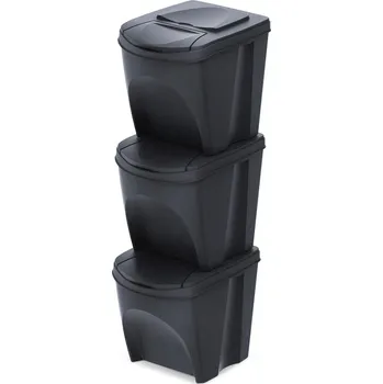 Kompostér PROSPERPLAST Sada 3 odpadkových košů SORTIBOX ECO WOOD 3 x 25 l antracit