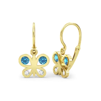 Náušnice SOLUNA PAPILA zlaté dětské náušnice se středně modrými a čirými zirkony žluté zlato