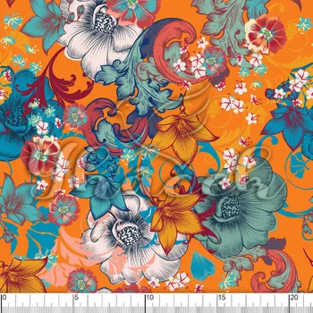 Zakázkový tisk, softshell, kočárkovina... Havajské květy oranžové Látky k tisku: Microfirba