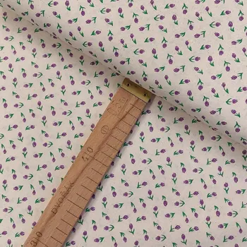 Bavlněné plátno - Tulipány fialovo-zelené na béžové - šíře 150cm