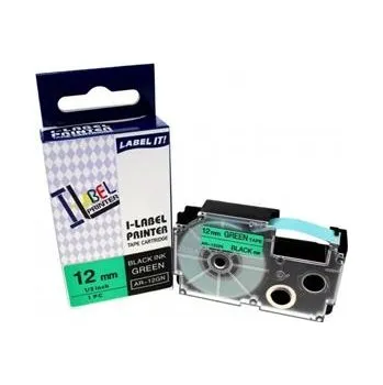 Xerox kompatibilní páska s Casio XR-12GN1, 12mm x 8m, černý tisk / zelený podklad - ALLPRINT