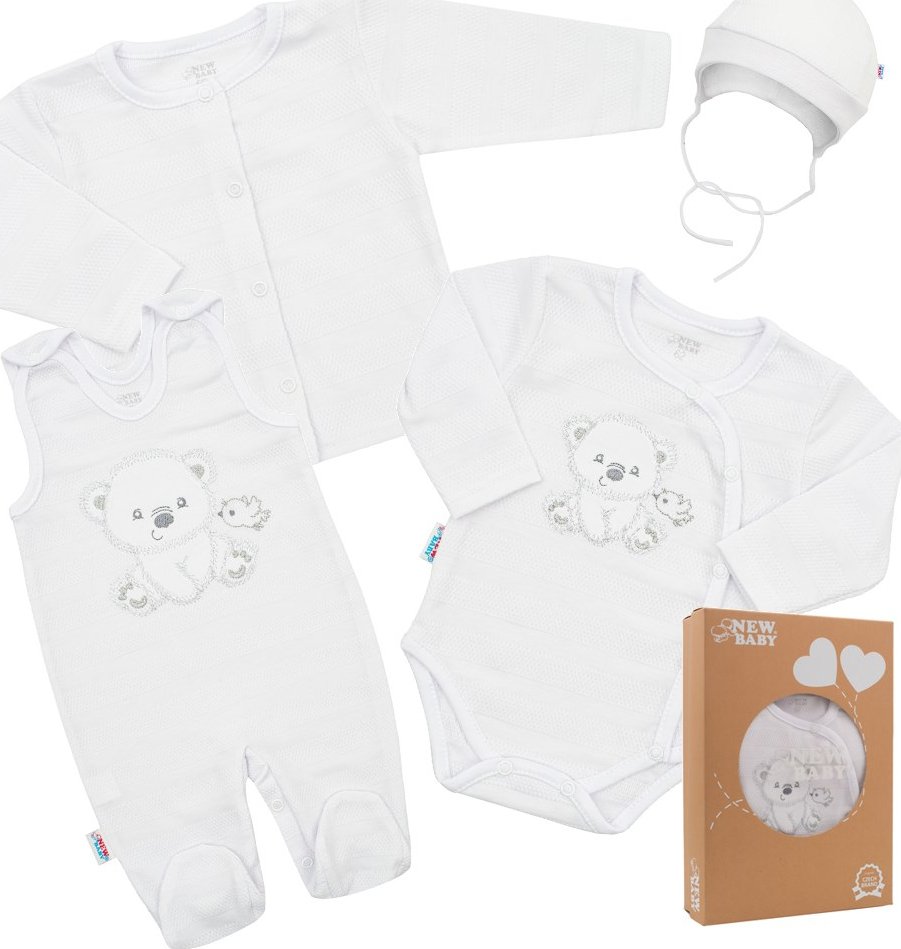 Kojenecká soupravička do porodnice New Baby Sweet Bear bílá, vel. 62 (3-6m)