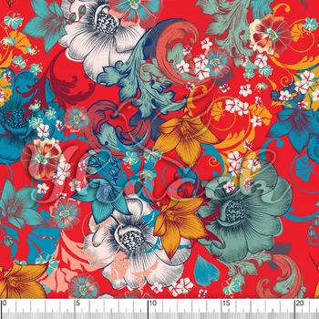 Zakázkový tisk, softshell, kočárkovina... Havajské květy červené Látky k tisku: Microfirba