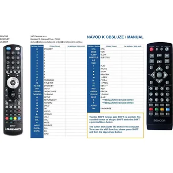 General SENCOR SDV-8805T, SDV-8806T - dálkový ovladač