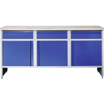 Dílenský stůl Pracovní stůl 177 B 1.0 Industrial, 770 x 880 x 700 mm, 3 dvířka, 3 zásuvky, šedá/modrá