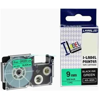 Pásek do tiskárny Xerox kompatibilní páska s Casio, XR-9GN1, 9mm x 8m, černý tisk / zelený podklad - ALLPRINT