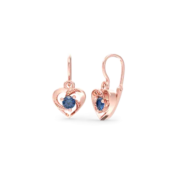 Náušnice SOLUNA LOVESA půvabné zlaté dětské náušnice srdíčka s tmavě modrými zirkony růžové zlato