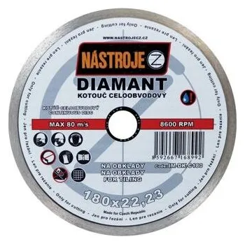 Řezný kotouč NÁSTROJE CZ diamantový kotouč celoobvodový 180*1,6*22,2mm, dlaždice, mramor, porcelán IM-DK-C180