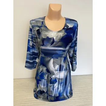 Dámská tunika Modrá halenka s přestřihem a 3/4 rukávem SILKA, Barva Modrá, Velikost XXXL 54, Materiál 98% Polyester 2% Lycra