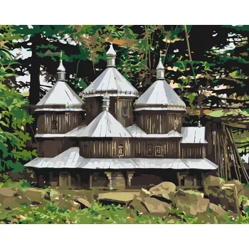 Malování podle čísel - Kostel sv. Stanislava v Lutowiskách Velikost: 40x60cm, Rámování: Pouze srolované plátno