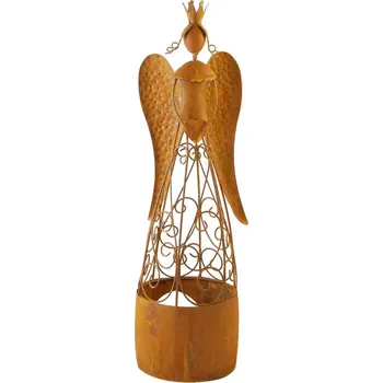 Figurka Rezavý kovový anděl na čajovou svíčku střední - 45 cm