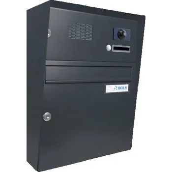 Železářství 1x poštovní schránka A-01 pro montáž na povrch s 1x zvonkem a kamerou ABB + opláštění - lakovaná - RAL 9005 MAT. - ČERNÁ