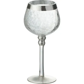 Svícen Menší skleněný transparentní svícen na nožičce na čajovou svíčku se stříbrným zdobením - Ø 9*20 cm