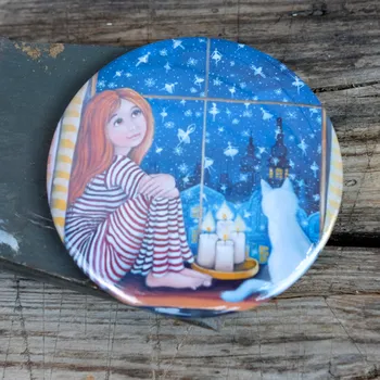 Dekorativní magnet Dívám se jak vločky tančí - velký magnet 75 mm