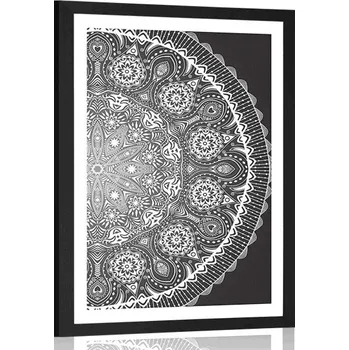 Plakát Dovido Plakát s paspartou okrasná Mandala s krajkou v černobílém provedení