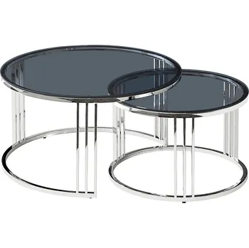 Konferenční stolek Stolky konferenční sada 2ks stříbrná/sklo VIENNA