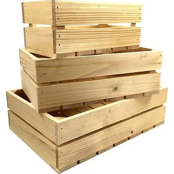 Úložný box AMADEA Dřevěná sada 3 bedýnek z masivního dřeva, 40x27x12 cm