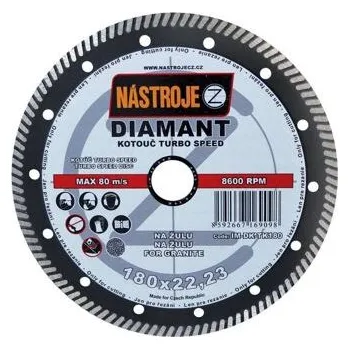 Řezný kotouč NÁSTROJE CZ diamantový kotouč TURBO SPEED 180*2*22,2mm, staveb. materiály, žula, dlažba IM-DK-TK180
