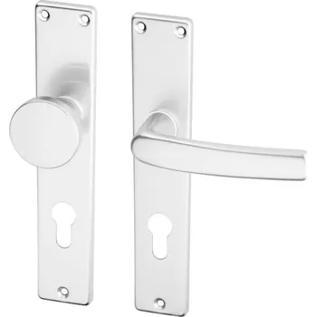 Dveřní kování AC-T SERVIS Dveřní klika LARA přírodní hliník - hranaté štítové kování 72 mm Provedení štítu: Koule/klika - pravá