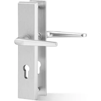 Dveřní kování AC-T SERVIS Bezpečnostní klika ATLAS přírodní hliník - hranaté štítové kování 90 mm Provedení štítu: PZ - fabkový klíč