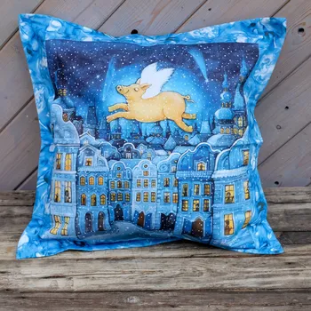 Dekorativní polštářek Zuzana Honsová Zlaté prasátko pro štěstí -velký polštář bavlna satén