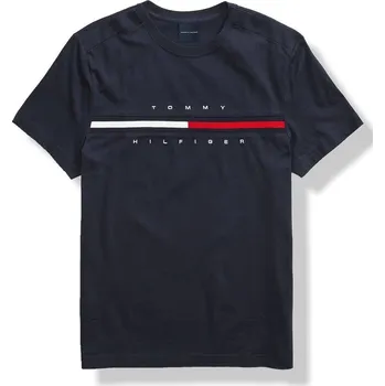 Dámské tričko Tommy Hilfiger Dámské Tričko Modern Stripe Logo – Tmavé