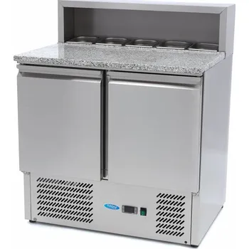 Maxima Chlazený pizza stůl dvoudveřový s kamennou deskou a saladetou - 90 cm -285 l - včetně krytu z nerezové oceli