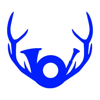 Samolepící dekorace Myslivost 001 levá parohy a lesní roh (19 - modrá dynamic) SAMOLEPKA NA AUTO, NÁLEPKA, FÓLIE, POLEP, TUNING, VLASTNÍ TEXT, TISK, AUTOSAMOLEPKY.cz, POLEPY, OBRÁZEK, LOGO, 3D STICKERS