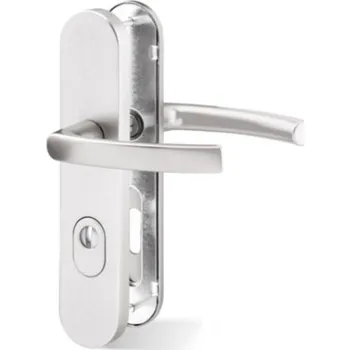 Dveřní kování AC-T SERVIS Bezpečnostní klika VIKING PLUS přírodní hliník - oválné štítové kování 90 mm Provedení štítu: PZ - fabkový klíč