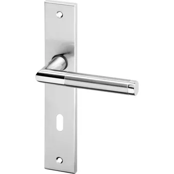 Dveřní kování AC-T SERVIS Dveřní klika LUKA nerez - hranaté štítové kování 90 mm Provedení štítu: BB - obyčejný klíč