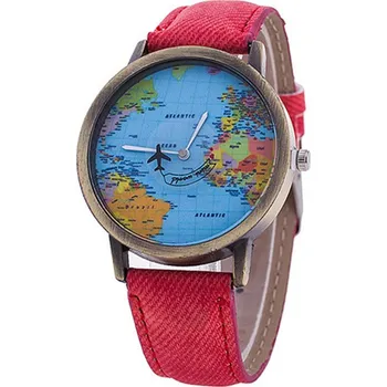 Hodinky ALTRO Ručičkové hodinky s mapou světa červené RE-6003 Skladem v ČR