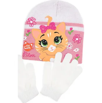 Čepice Dívčí čepice + rukavice 44 CATS bílá Velikost: 54 cm