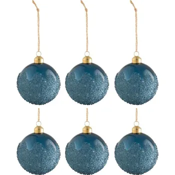 Set šesti modrých skleněných vánočních ozdob J-Line Natal 8 cm