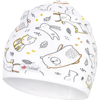 Módní doplněk Little Angel Čepice podšitá BIO Outlast® - bílá zvířátka/bílá velikost 1 (36-38 cm)
