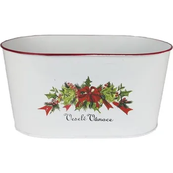 Květináč Květináč plechový oválný, bílo-červeno-zelený