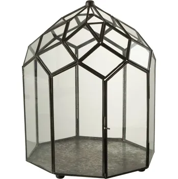 Svícen Černý kovový domácí skleník Terrarium - 25*25*38 cm
